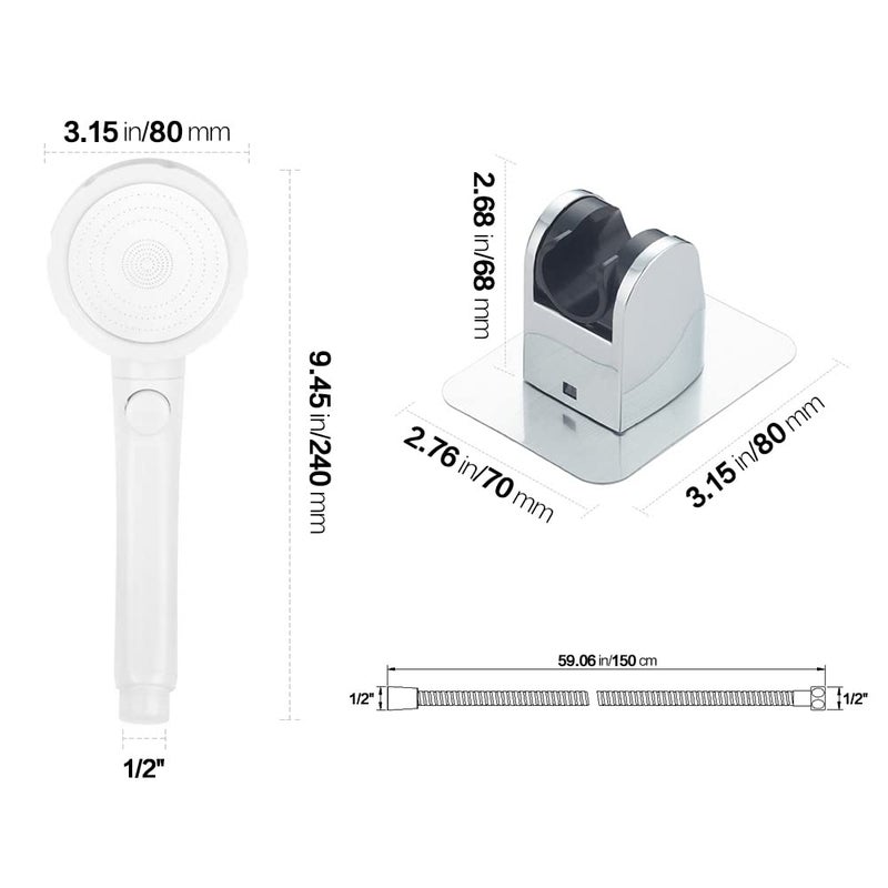 KAIYING Drill-Free High Pressure Handheld Shower Head with ON/OFF Pause Switch 3 Spray Modes Water Saving Showerhead, Detachable Shower-Head, (G:Shower Head (White)+Bracket+Hose) - Image 5